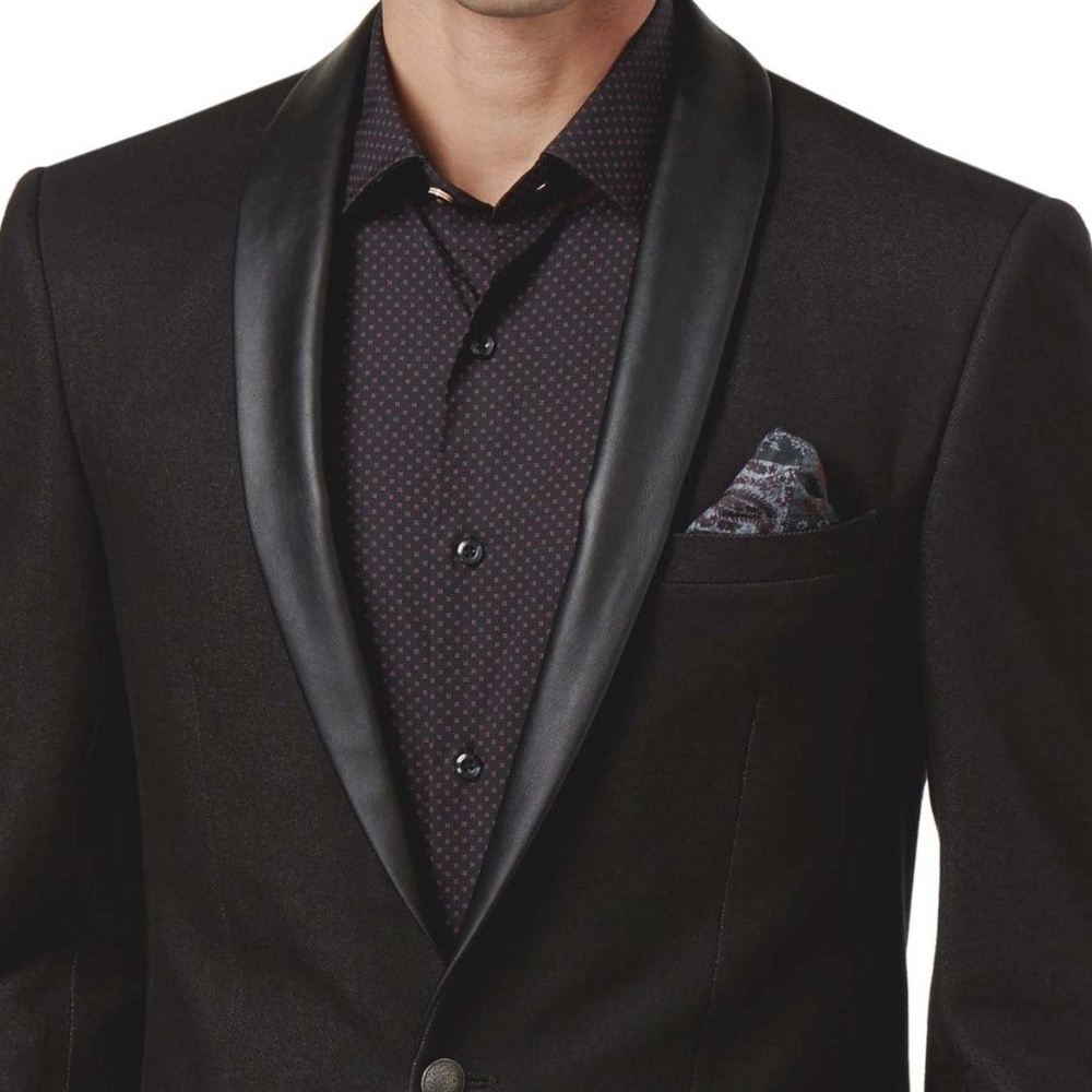 Tallia -Black Faux Leather Trim Knit Blazer 36S NWT.